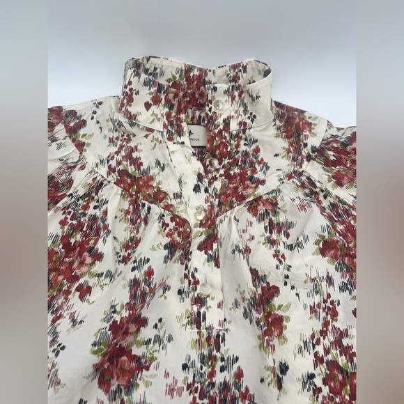 Tuckernuck Women's top w/glass buttons Cerise Falling Flowers Bouquet Corrigan M - Picture 2 of 9